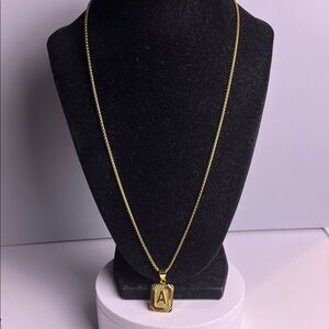 Gold tone Letter initial "A" block necklace